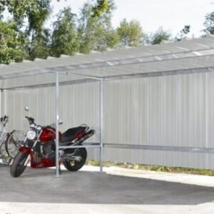 Erweiterungsmodul für Fahrradunterstand D 853/855, Seitenwände aus Stahlblech, Motiv Schilf, 1000x5600x2360mm Fahrradüberdachungen Produktbild Fahrradunterstand D 811, Rückwand aus Trapezblech, Seitenwände aus Holz, Anbaueinheit