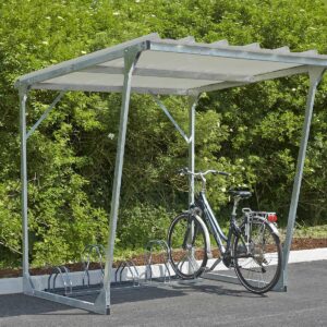 Fahrradüberdachung D 570 aus Stahl, verzinkt, Dacheinkleidung aus Trapezblech, verzinkt und farbbeschichtet, zum Aufdübeln, Anbaueinheit Fahrradüberdachung D 570, doppelseitig Produktbild Fahrradunterstand D 813, Dach aus Trapezblech, 2050x2250x2170mm, Grundeinheit