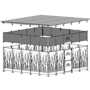 Fahrradunterstand D 855, mit Seitenwänden aus Stahlblech, Motiv Schilf, 5150x5600x2360mm Fahrradüberdachungen Produktbild Höhenergänzung für Fahrradunterstand D 853, Seitenwände aus Stahlblech, für 3x5m Modell