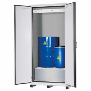 F90 Sicherheitsschrank mit Bodenwanne und Gitterrost, Breite 110 cm, unterfahrbar