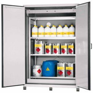 Schwenküberdachung D 560 aus Stahl, verzinkt, Dacheinkleidung aus Wellblech, zum Aufdübeln, B 2.500mm, mit Seitenwänden und Rückwand D 560 Schwenküberdachung Produktbild F90 Fassschrank Gefahrstoffschrank mit Auffangwanne und Regal, Breite 155 cm