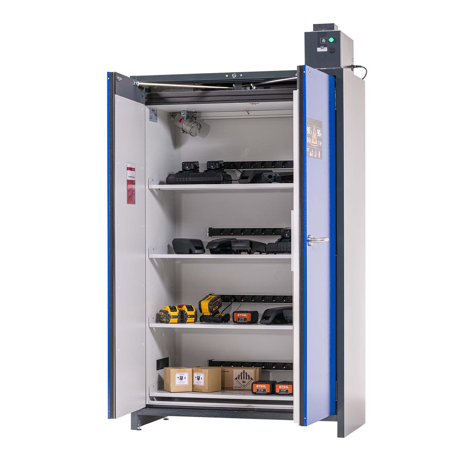 F90 Lithium-Akku-Ladeschrank CHARGEplus, selbstschließende Flügeltüren, Warnsystem, integr. Entlüftungsaufsatz