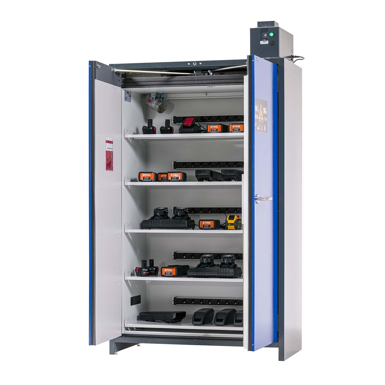 F90 Lithium-Akku-Ladeschrank CHARGEplus, selbstschließende Flügeltüren, Warnsystem, integr. Entlüftungsaufsatz