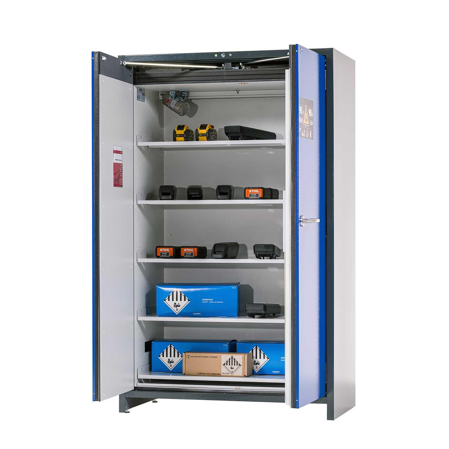 F90 Lithium-Akku-Lagerschrank STOREpro, selbstschließende Flügeltüren, Warn- und Brandunterdrückungssystem