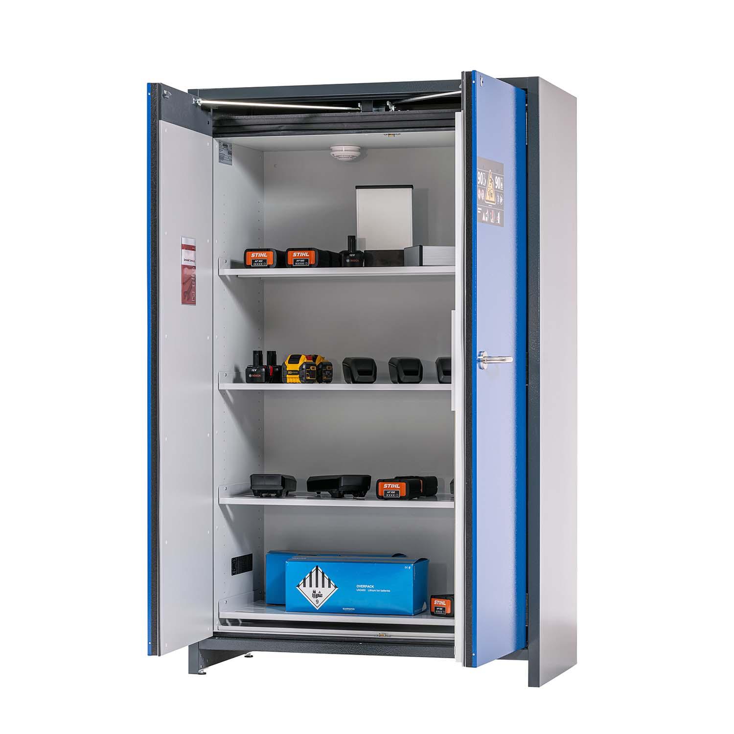 F90 Lithium-Akku-Lagerschrank STOREcore, selbstschließende Flügeltüren, mit Brandwarmsystem
