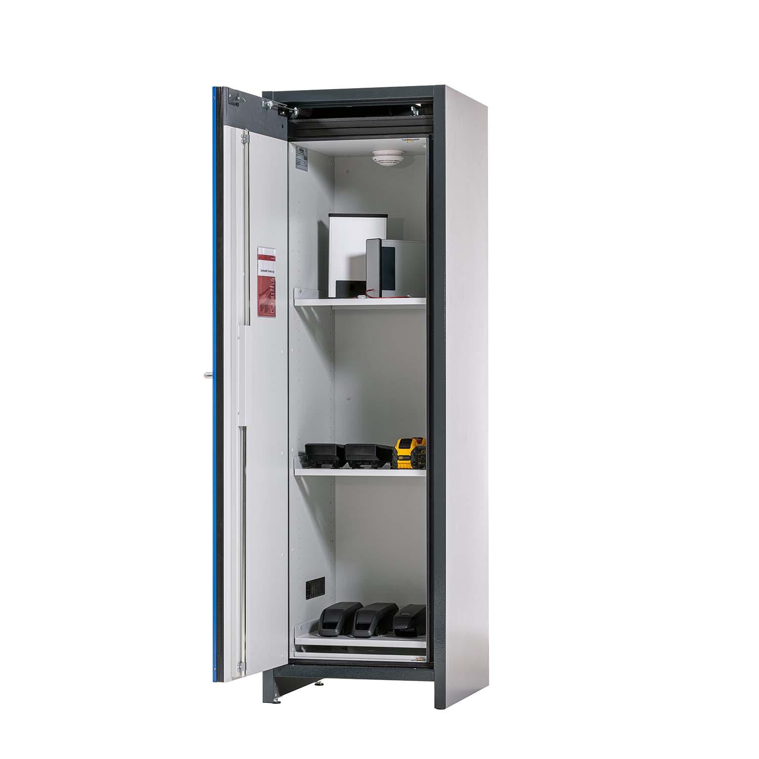F90 Lithium-Akku-Lagerschrank STOREcore, selbstschließende Flügeltür, mit Brandwarnsystem