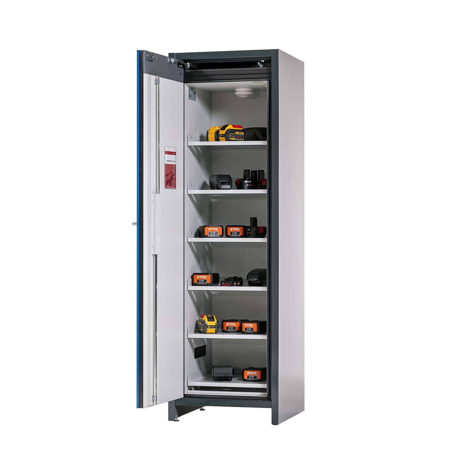 F90 Lithium-Akku-Lagerschrank STOREcore, selbstschließende Flügeltür, mit Brandwarnsystem