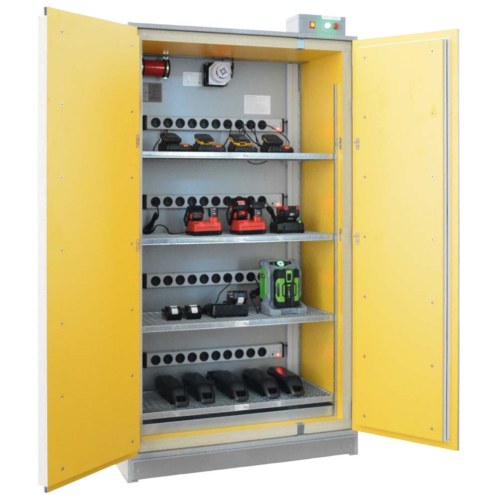 F90 Lithium-Akku-Ladeschrank basicCHARGE, optionales Brandunterdrückungssystem, 1148 x 591 x 2048 mm