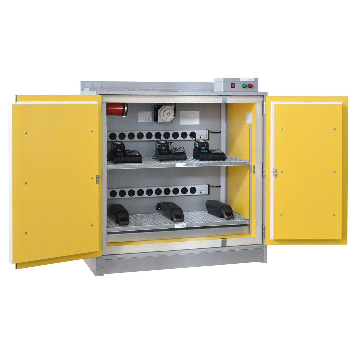 F90 Lithium-Akku-Lagerschrank basicCHARGE, optionales Brandunterdrückungssystem, 1148 x 591 x 1222 mm