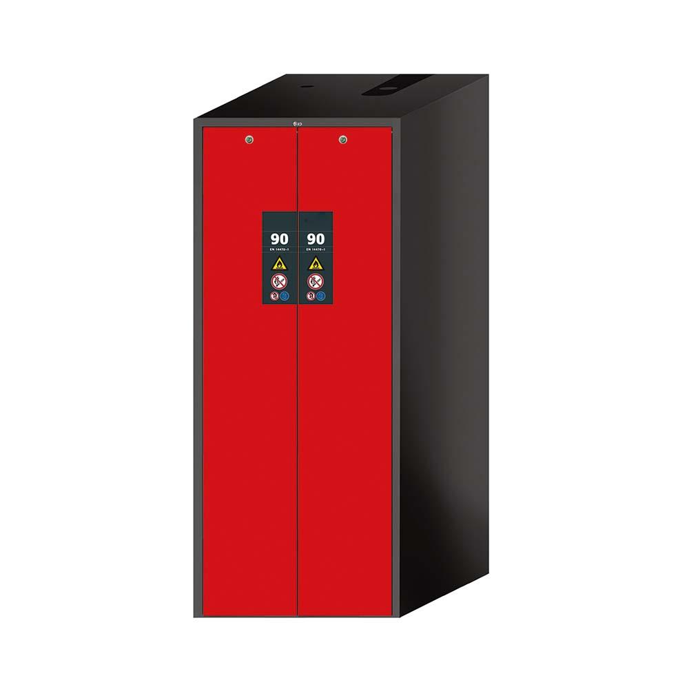F90 Sicherheitsschrank mit Vertikalauszug, 2 Lagerzonen mit Fachböden und Bodenwannen, Tür-Schließ-Automatik, 819x860x1966mm