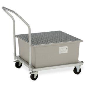 Fahrbare Auffangwanne aus GFK für 1 x 200 l Fass, Volumen 220 l, mit Gitterrost, mit Zulassung