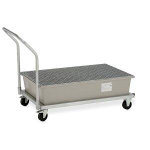 Fahrbare Auffangwanne aus GFK für 2 x 200 l Fässer, Volumen 220 l, mit Gitterrost, mit Zulassung