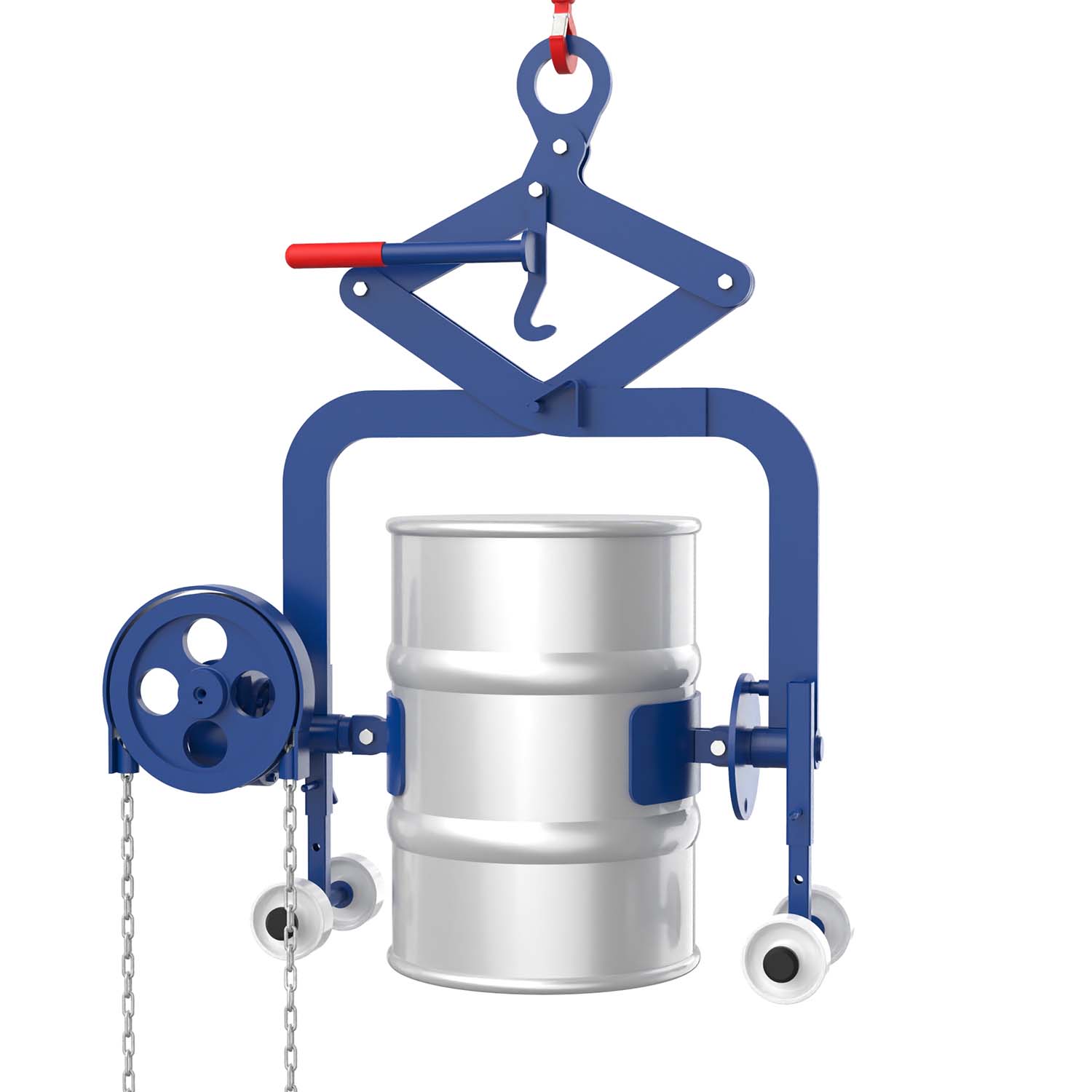 Fass-Kippgreifer für 60 l Fässer mit Getriebe, Traglast 150 kg