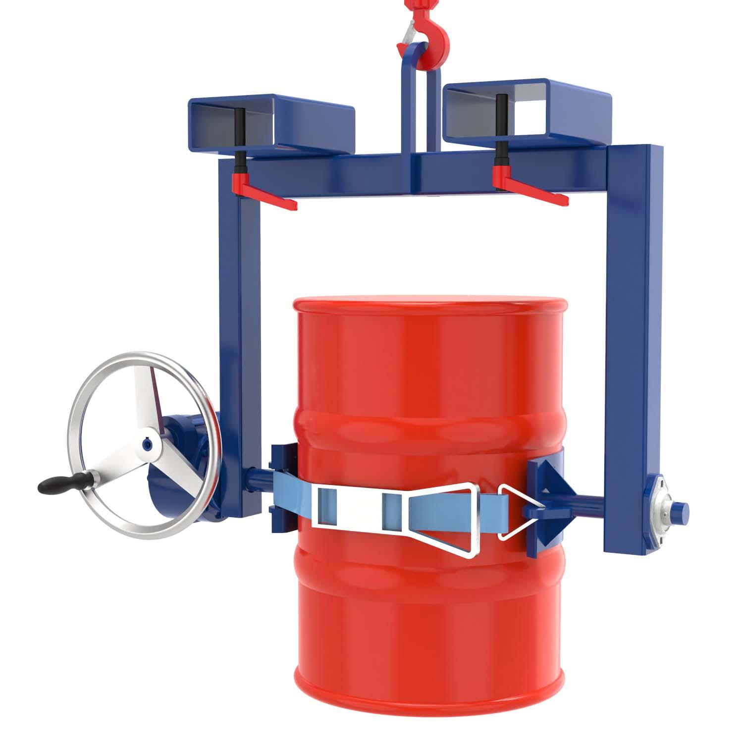 Fass-Kipptraverse mit Getriebe für stehende 60 l Stahlfässer, Schwenkbereich 360°