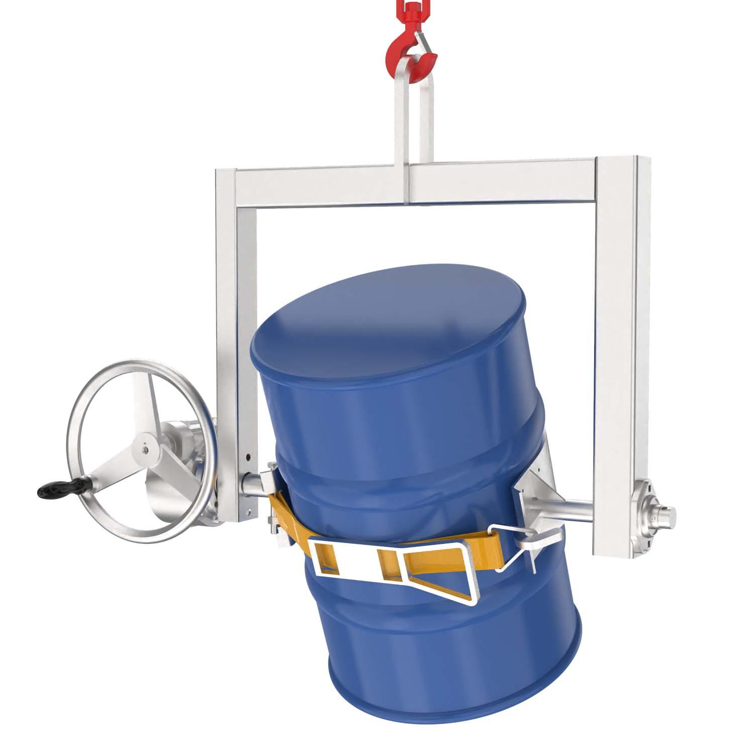 Fass-Kipptraverse aus Edelstahl (V2A) mit Handrad für stehende 60 l Stahlfässer