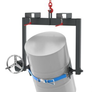 Fass-Kipptraverse mit Gabeltaschen und Handrad, Kippen von 200 l Stahlfässern