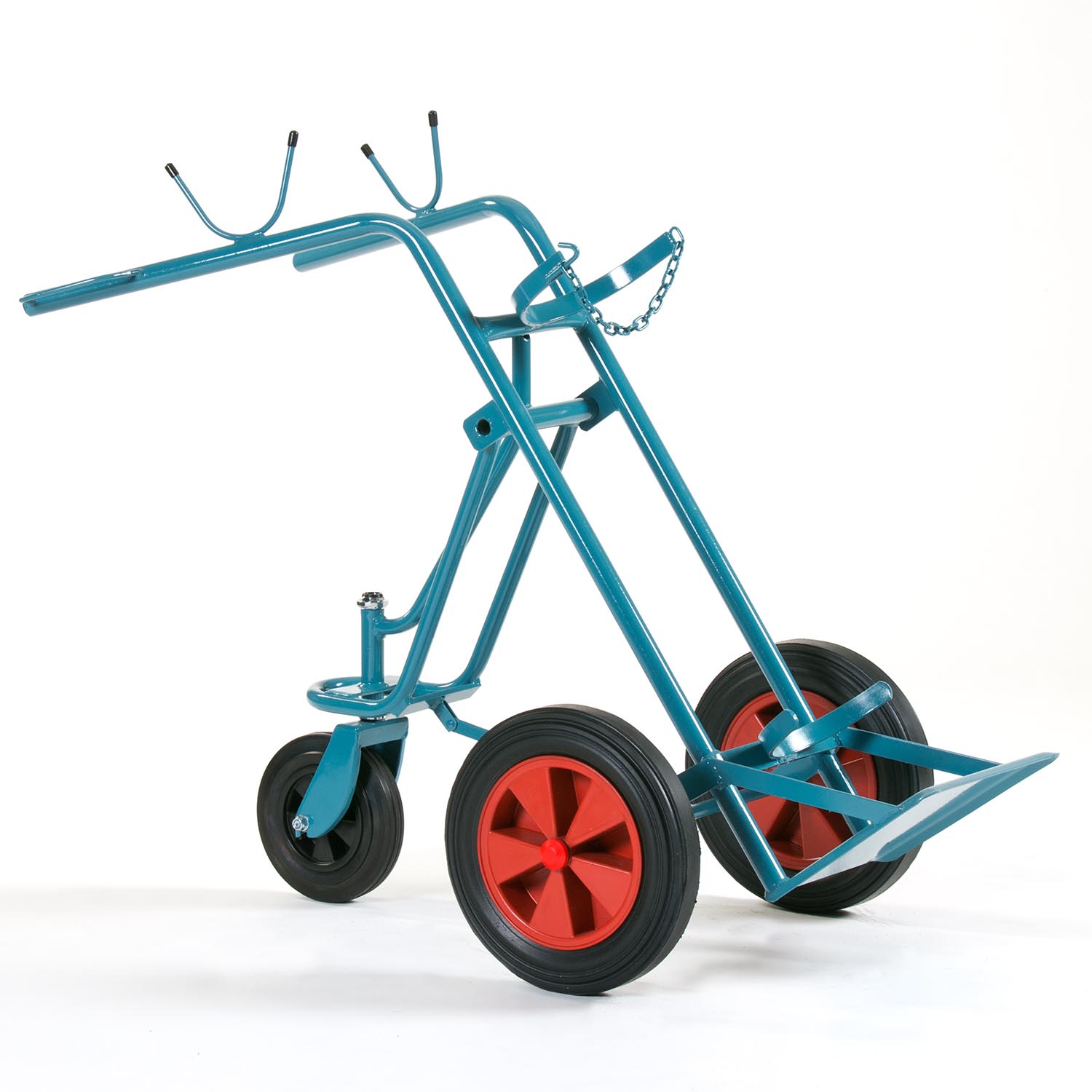 Gasflaschenwagen für eine zentrale 50 l Gasflasche mit ausklappbarem Spornrad