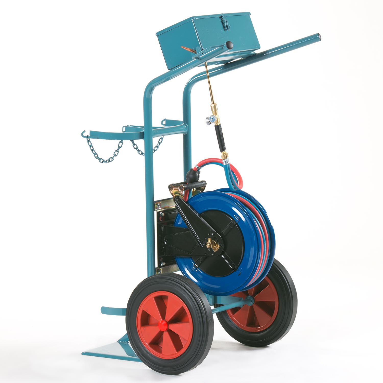 Gasflaschenwagen für 2 x 50 l Gasflaschen mit Schlauchaufrollerhalterung