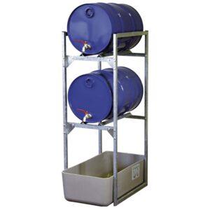 Auffangwanne aus Stahl economy-line für 1 x 1000 l IBC, lackiert, mit Auflageprofilen, 1300x1120x1050mm Auffangwannen aus Stahl Produktbild Fassregal mit Auffangwanne aus GFK für 2 x 60 l Fässer, 450 x 820 x 1310 mm