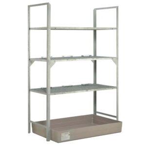 Auffangwanne aus Stahl economy-line für 1 x 1000 l IBC, lackiert, mit Auflageprofilen, 1300x1120x1050mm Auffangwannen aus Stahl Produktbild Fassregal mit Auffangwanne aus GFK für 9 x 60 l Fässer oder Kleingebinde, 1320 x 800 x 2000 mm