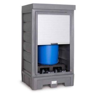 Auffangwanne aus Kunststoff (PE) für 2 Fässer, Auffangvolumen 236 l Auffangwannen aus Kunststoff Produktbild Gefahrstoffdepot aus Polyethylen (PE), für 1 x 200 l Fass, Auffangvolumen 245 l, mit Rolladen