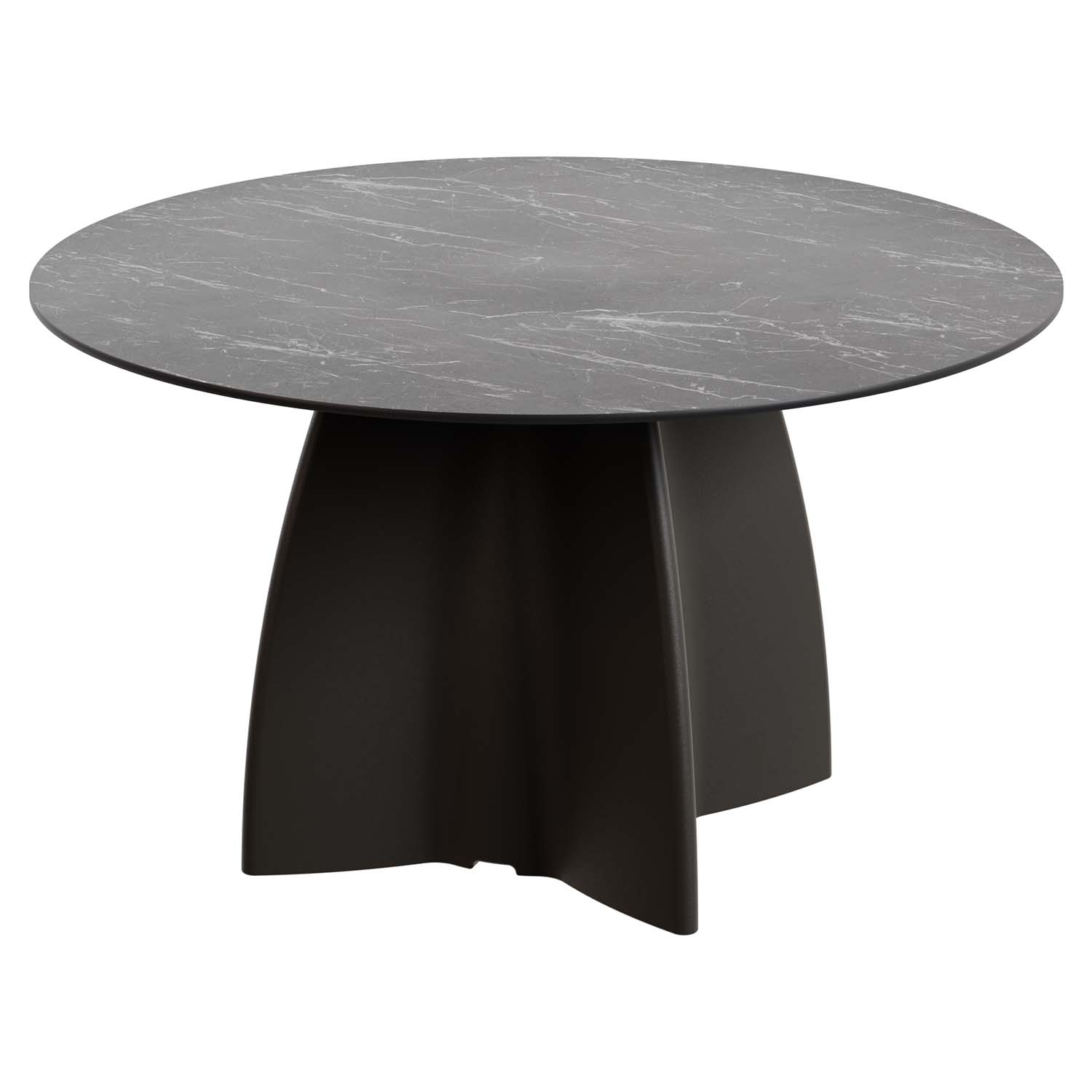 Outdoor-Esstisch aus PE-HD, Tischplatte in dunkler Marmoroptik, Ø1400x750mm