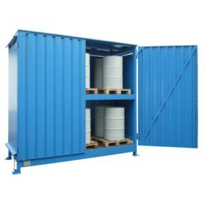 Gefahrstoff-Regalcontainer zur stehenden Fasslagerung im Freien, für 20 x 200 l Fässer, 3120x1450x3080mm