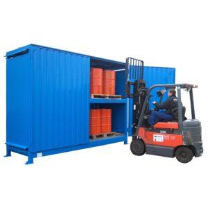 Gefahrstoff-Regalcontainer zur stehenden Fasslagerung im Freien, für 20 x 200 l Fässer, 4100x1450x3080mm