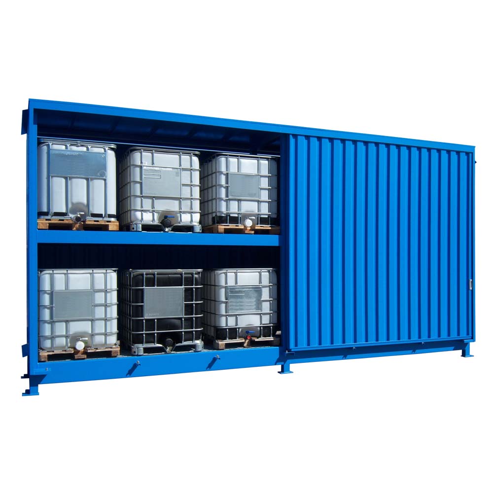 Gefahrstoff-Regalcontainer zur Lagerung im Freien, für 12 x 1000 l IBC, 7060x1530x3660mm