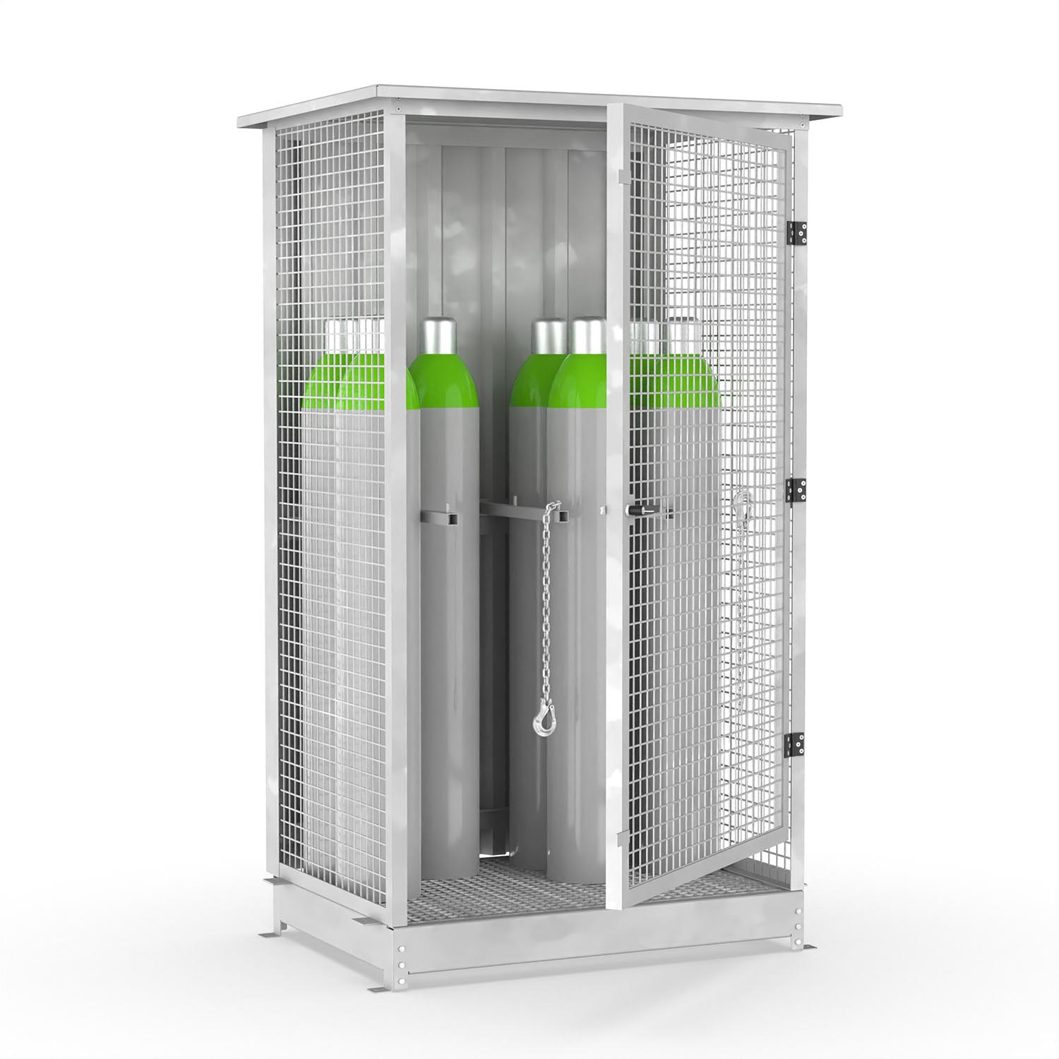 Gasflaschenlager für 8 Gasflaschen Ø 220 mm, zur Außenaufstellung, Stahl verzinkt