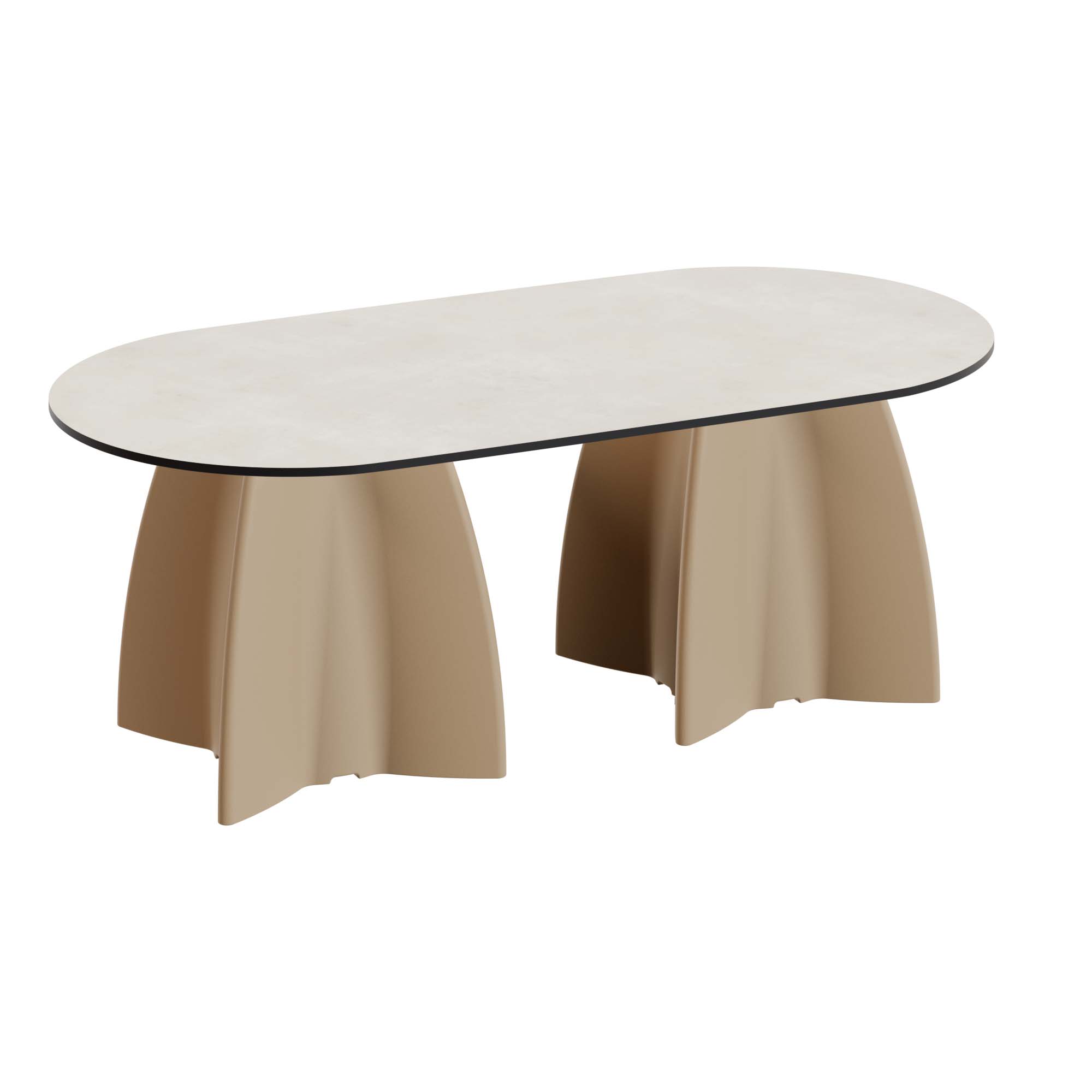 Outdoor-Tisch aus PE-HD, Tischplatte in cremefarbener Marmoroptik, 1400x700x500mm