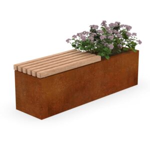 Seniorenbank NIZZA, aus Stahl und Holz, verzinkt und farbbeschichtet, 4-Sitzer, mit Armlehnen für jeden Sitzplatz Parkbank NIZZA Produktbild Sitzbank FlameShelter, Gestell aus Cortenstahl, Sitzfläche aus Holz, mit Blumeneinsatz