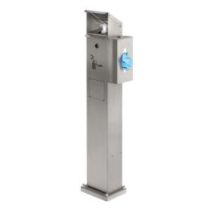 Handdesinfektionsmittelspender aus Edelstahl für 500/1000 ml Euroflaschen, mit Abfallsammler und Spenderbox