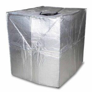 Auffangwanne aus Stahl für 4 x 200 l Fässer, mit Gitterrost, unterfahrbar, lackiert, 1300x1300x270mm Auffangwannen aus Stahl Produktbild Isolierhaube aus Aluminium für IBC-Container mit Öffnungen