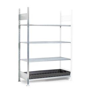 Auffangwanne aus Stahl economy-line für 1 x 1000 l IBC, lackiert, mit Auflageprofilen, 1300x1120x1050mm Auffangwannen aus Stahl Produktbild Kleingebinderegal, Anbaueinheit mit 3 Gitterrostebenen mit Auffangwanne aus PE, Auffangvolumen 40 l