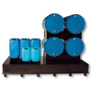 Auffangwanne aus Kunststoff (PE-HD) mit Füßen und Stellebene, Auffangvolumen 225 l, für 8 x 200 l Fässer