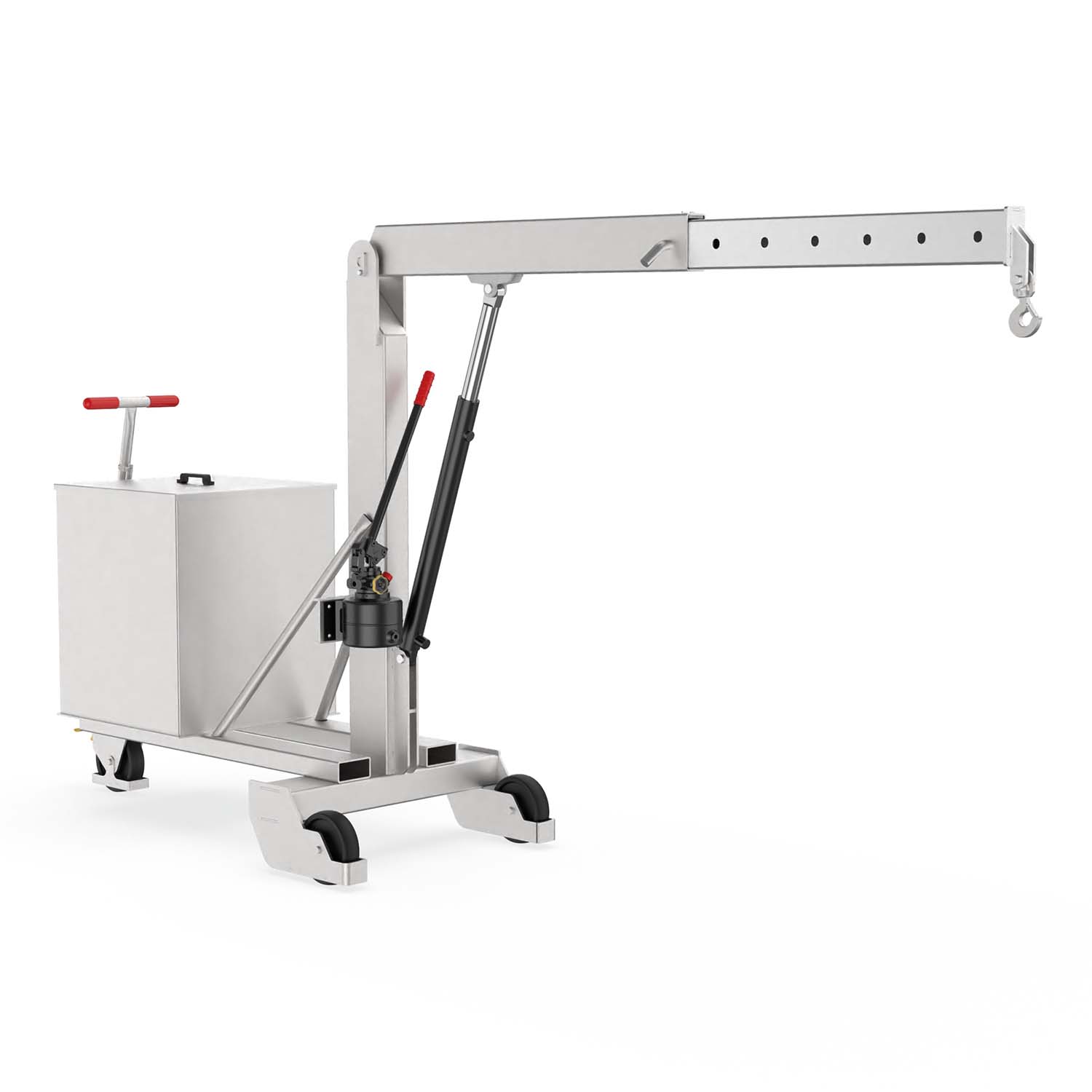 Gegengewichtskran aus Edelstahl, Traglast 1000 kg, teleskopierbarer Ausleger, elektrisch leitfähige Räder