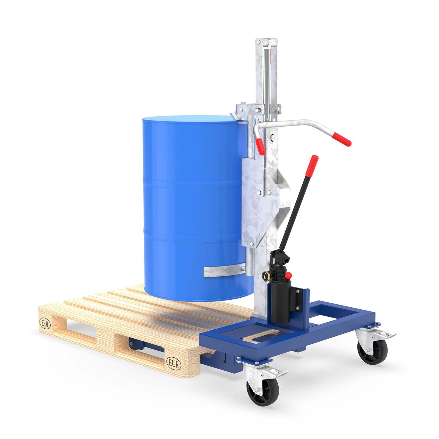 Fassheber ATEX für 200 l Fass, schmales Einfahrwerk für Europaletten, Hub 550 mm, Traglast 300 kg, Ex-Zone 2