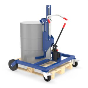 Fassheber für 200 l Fässer, Hub 1500 mm, elektrohydraulisch, Einfachmast, Drehfunktion Fassheber Produktbild Fassheber für 200 l Fass, Überfahrwerk 160 mm, Hub 550 mm, Tragkraft 300 kg