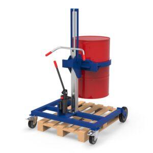 Vollhydraulischer Universal-Fassgreifer für liegende und stehende 200 l Fässer, Stapleranbaugerät Fassmanipulator Produktbild Fassheber mit Überfahrwerk 180 mm, Hub 550 mm, Verriegelungsautomatik, Traglast 300 kg