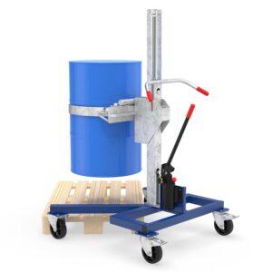 Fassroller aus Edelstahl (V2A) für 200 l Fässer Fasshandling-Geräte aus Edelstahl Produktbild Fassheber ATEX für 200 l Fass, V-Übereckfahrwerk 180 mm, Hub 550 mm, Verriegelungsautomatik, Traglast 300 kg, Ex-Zone 2