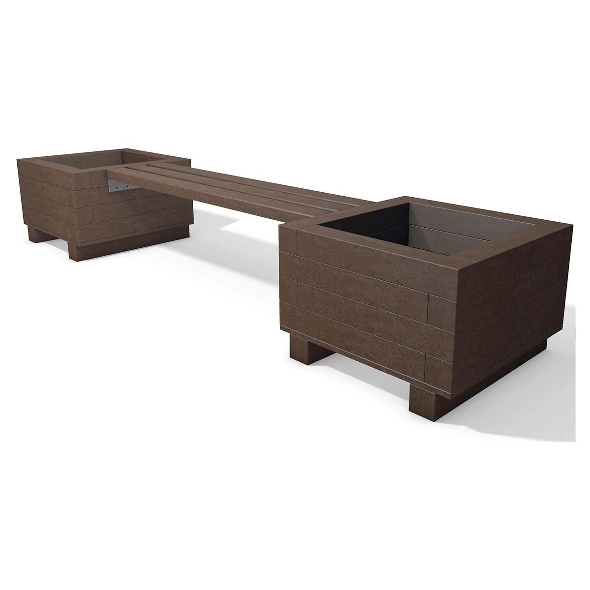 Parkbank IONA aus Recycling-Kunststoff, Breite 1500 mm, 3-Sitzer, mit Blumenkübeln