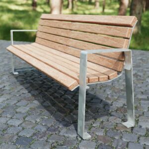 Parkbank SPINA aus Flachstahl, Sitzfläche aus Holz, verzinkter Stahl, 4-Sitzer