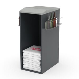 Pizzakartonsammler aus Stahl mit Pfandflaschen-Ablage, 607x625x1039mm