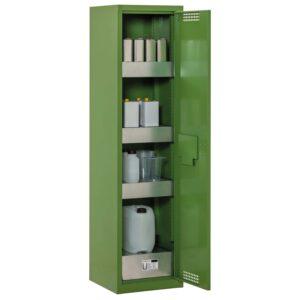 Pflanzenschutzmittel-Schrank mit Auffangwanne aus Stahl 30 l ohne Lochblech, 3 x Regalwanne 20 l, 500 x 500 x 1950 mm