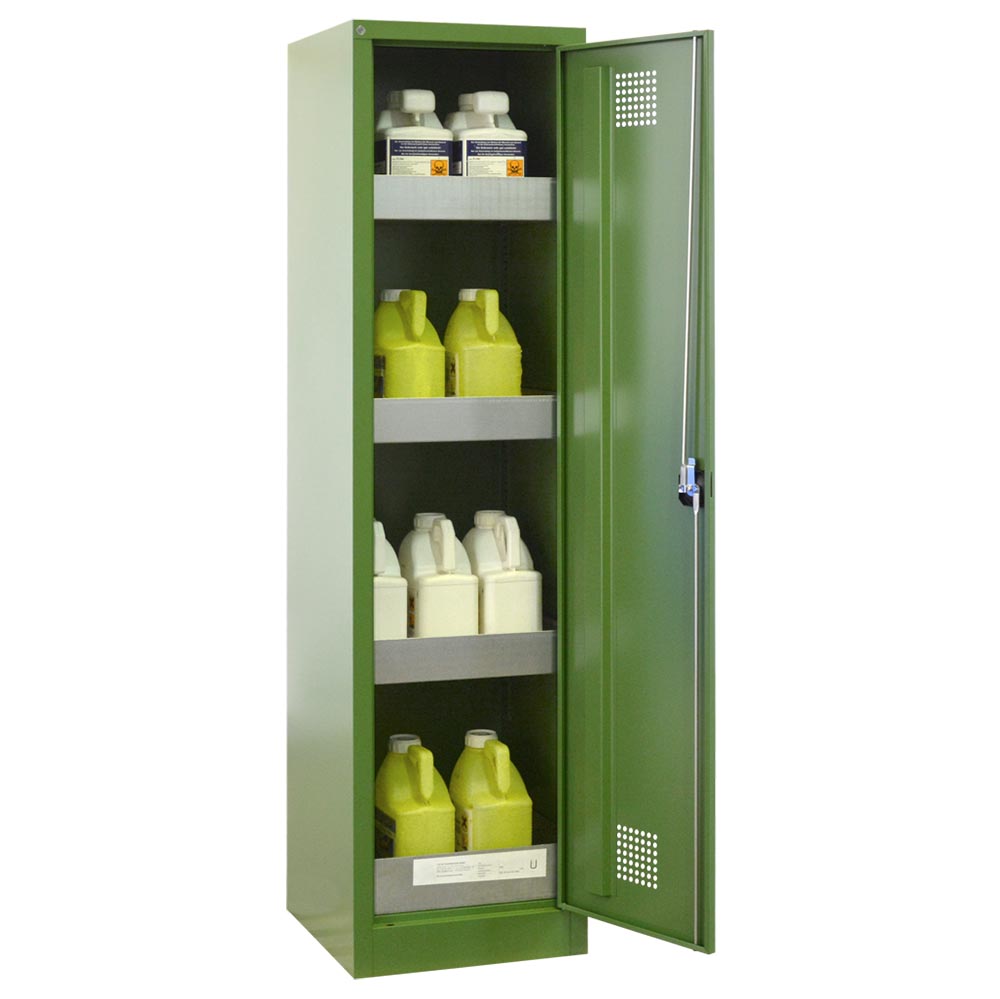Pflanzenschutzmittel-Schrank mit Bodenwanne aus Stahl 20 l, 3 Wannenböden à 20 l, 500x500x1950mm