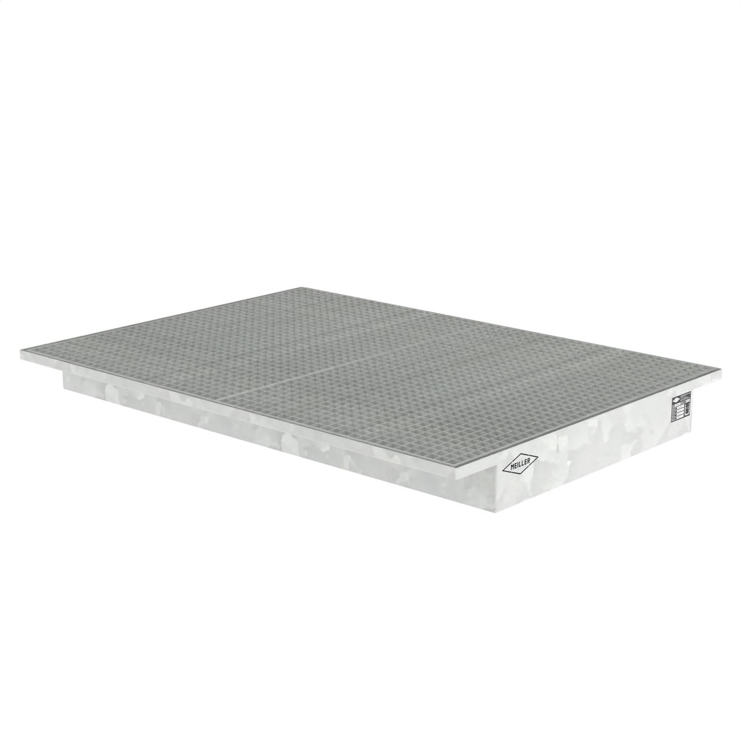 Regalwanne aus Stahl mit Gitterrost für Fachbreite 1800 mm, Tiefe innen 970 mm