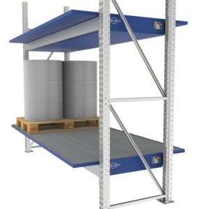 Regalwanne aus Stahl mit Gitterrost für Fachbreite 2700 mm, Tiefe innen 690 mm