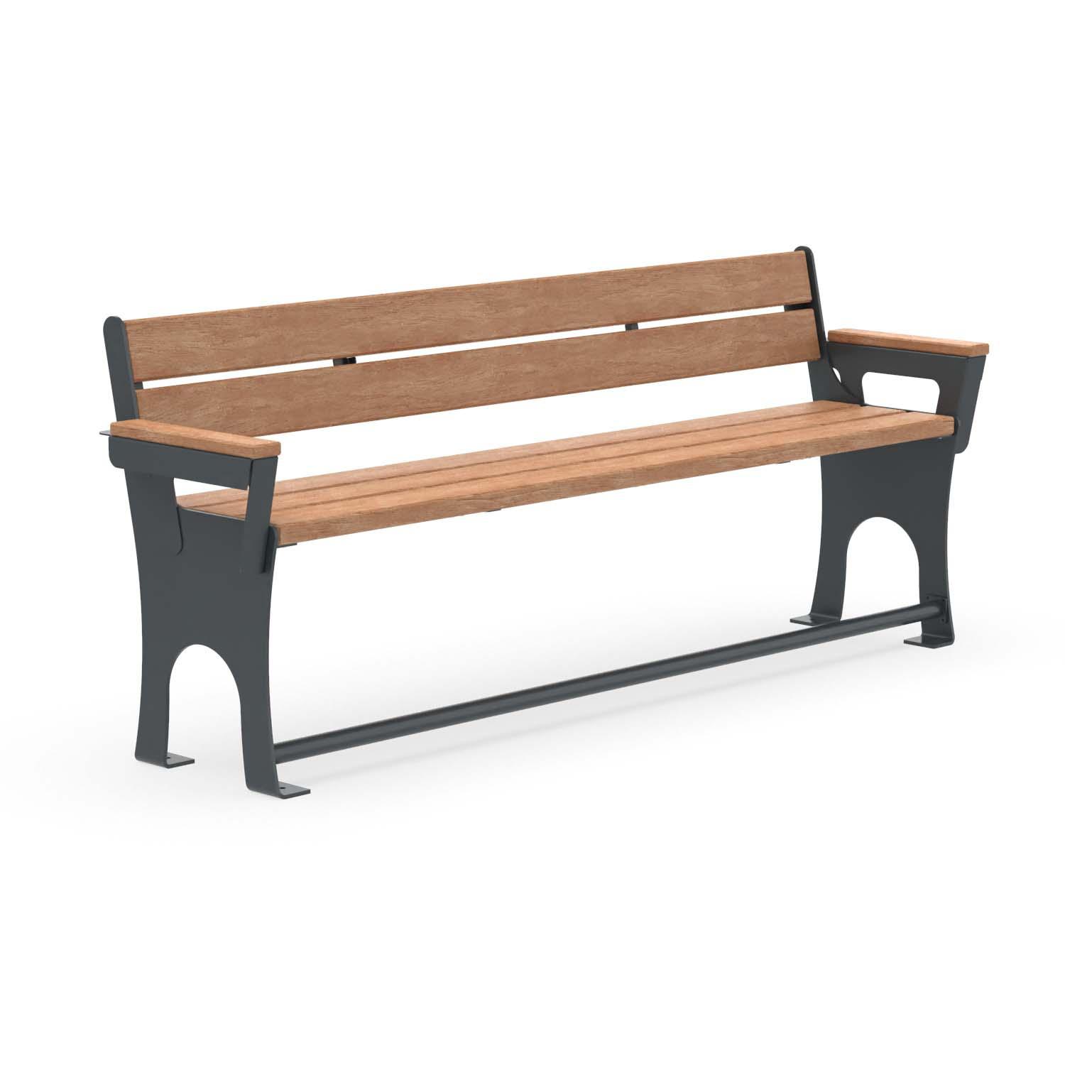 Seniorenbank CERANA, Flachstahl, Holz, verzinkt und farbbeschichtet, 4-Sitzer, mit Armlehnen und Fußauflage