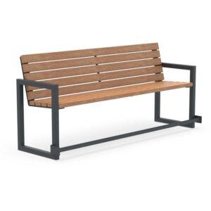 Seniorenbank CUBIC, Vierkantrohr, Holz, verzinkt und farbbeschichtet, 4-Sitzer, mit Armlehnen und Fußauflage